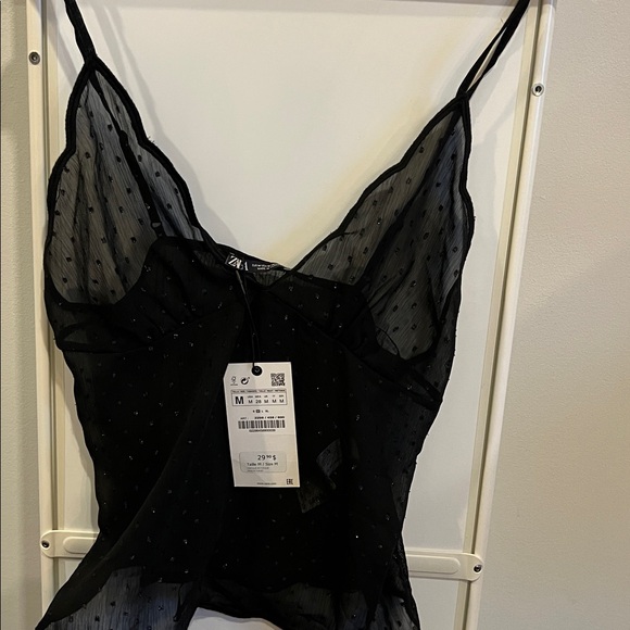Zara Black Dot Sheer Camisole - Picture 5 of 8